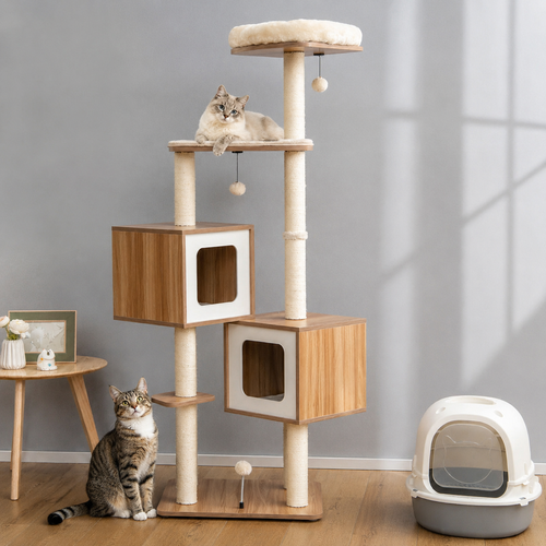 Árbol Para Gatos Con 2 Condominios Y Cojines Lavables