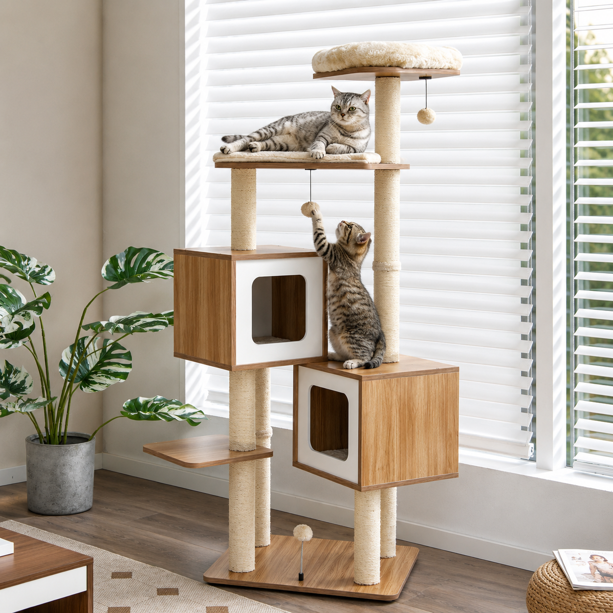 Árbol Para Gatos Con 2 Condominios Y Cojines Lavables