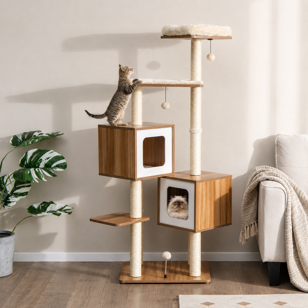 Árbol Para Gatos Con 2 Condominios Y Cojines Lavables