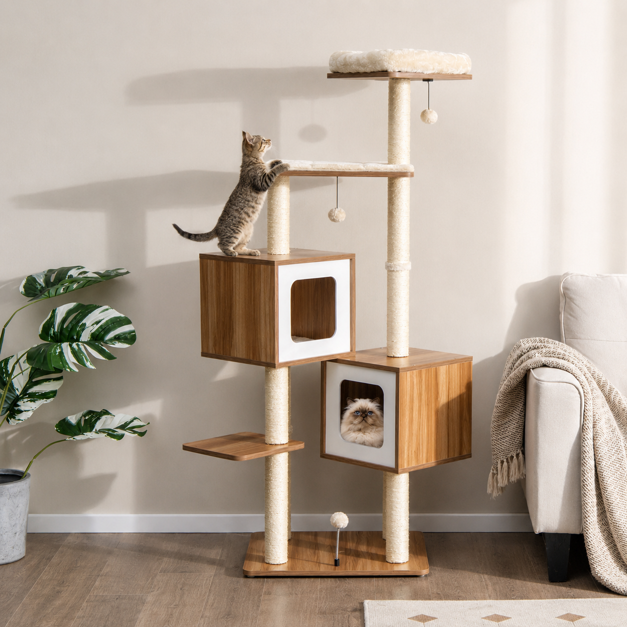 Árbol Para Gatos Con 2 Condominios Y Cojines Lavables