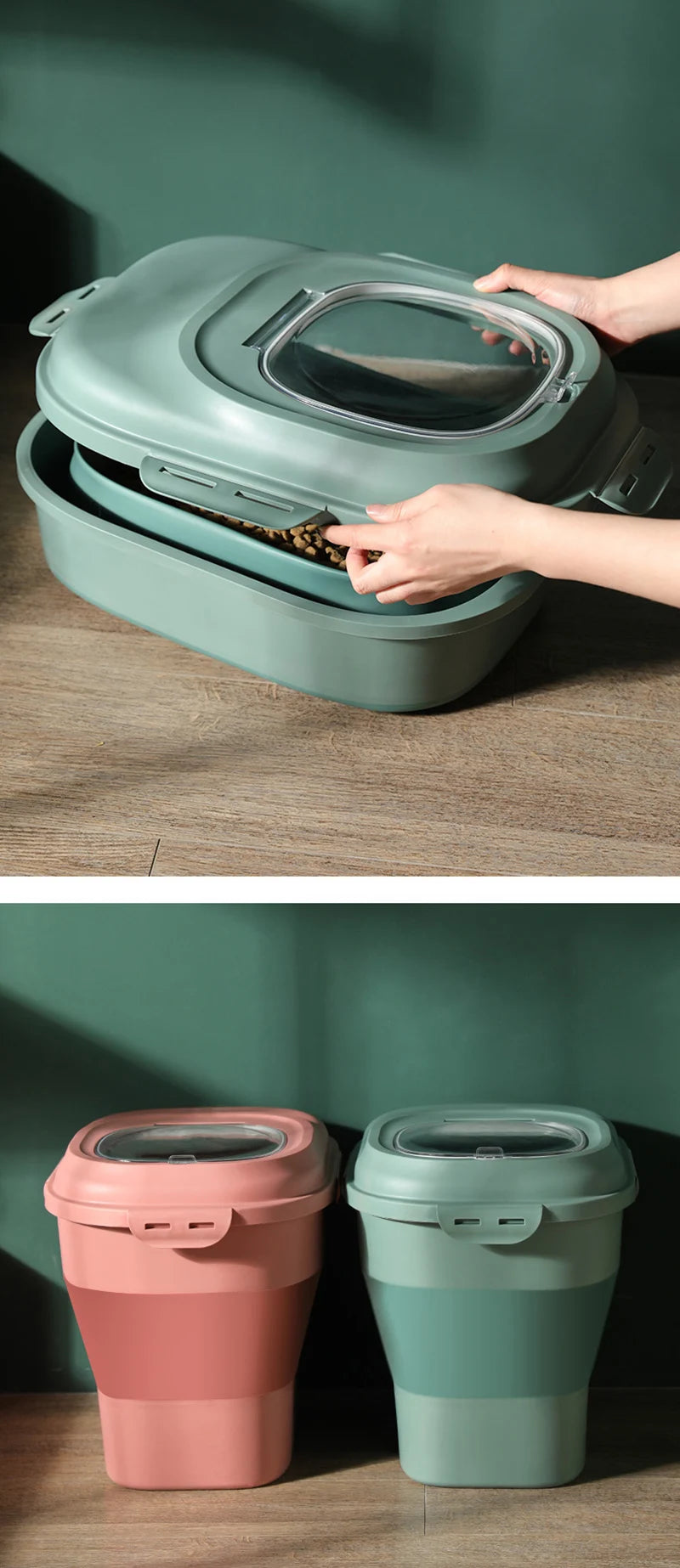 Cubo plegable hermético para comida de mascotas